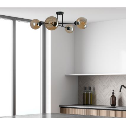 Chandelier on a pole VASCO 4xE27/60W/230V black/smoky beige