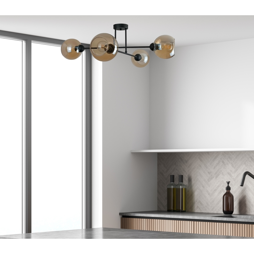Chandelier on a pole VASCO 4xE27/60W/230V black/smoky beige