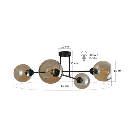 Chandelier on a pole VASCO 4xE27/60W/230V black/smoky beige