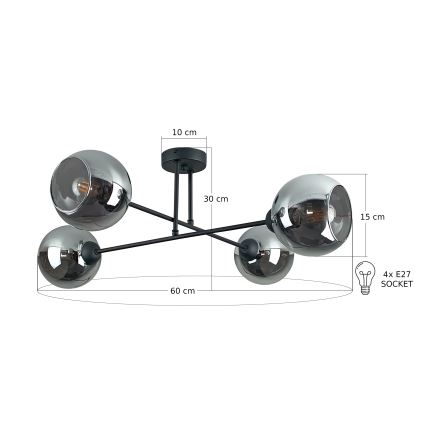 Chandelier on a pole VASCO 4xE27/60W/230V black/smoky black