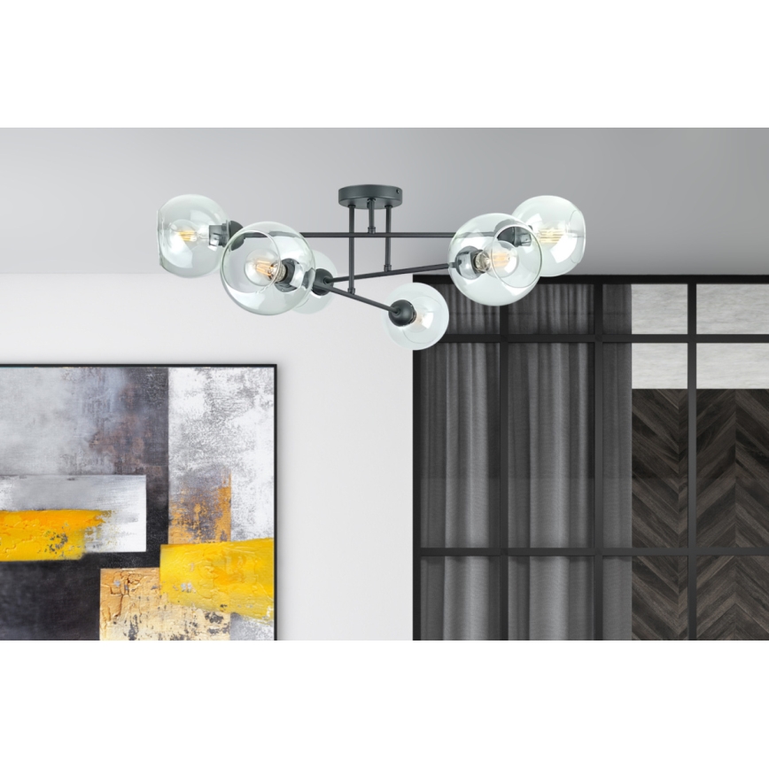 Chandelier on a pole VASCO 6xE27/60W/230V black/clear
