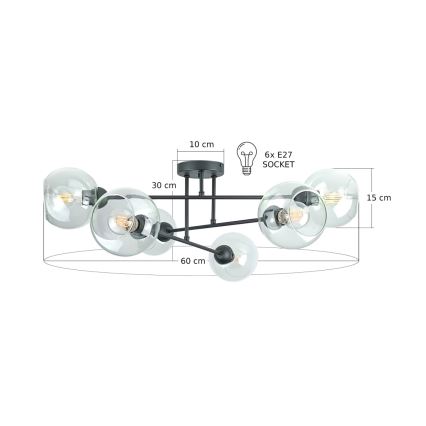 Chandelier on a pole VASCO 6xE27/60W/230V black/clear