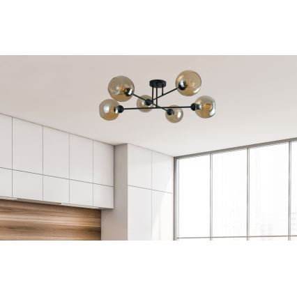 Chandelier on a pole VASCO 6xE27/60W/230V black/smoky beige