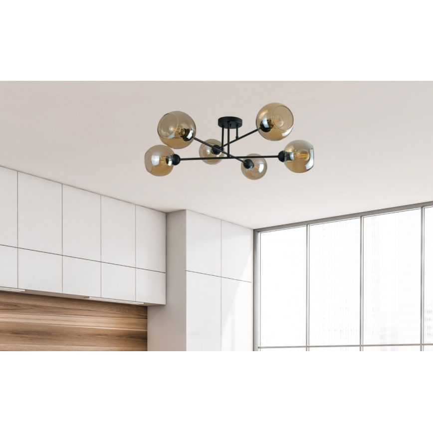 Chandelier on a pole VASCO 6xE27/60W/230V black/smoky beige