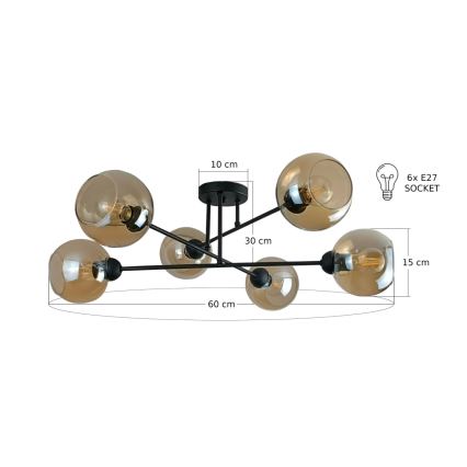 Chandelier on a pole VASCO 6xE27/60W/230V black/smoky beige