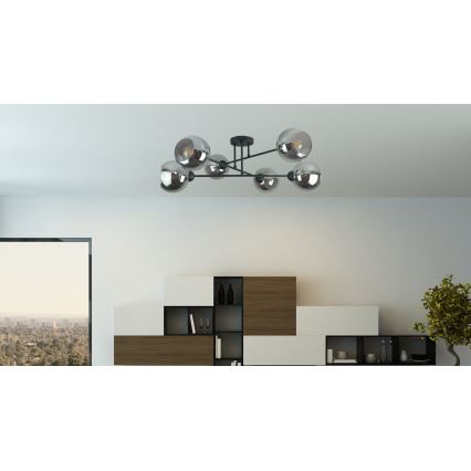 Chandelier on a pole VASCO 6xE27/60W/230V black/smoky black