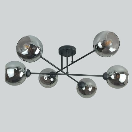 Chandelier on a pole VASCO 6xE27/60W/230V black/smoky black