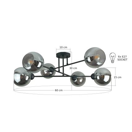 Chandelier on a pole VASCO 6xE27/60W/230V black/smoky black