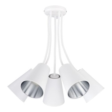 Chandelier on a pole WIRE 5xE27/15W/230V white/silver