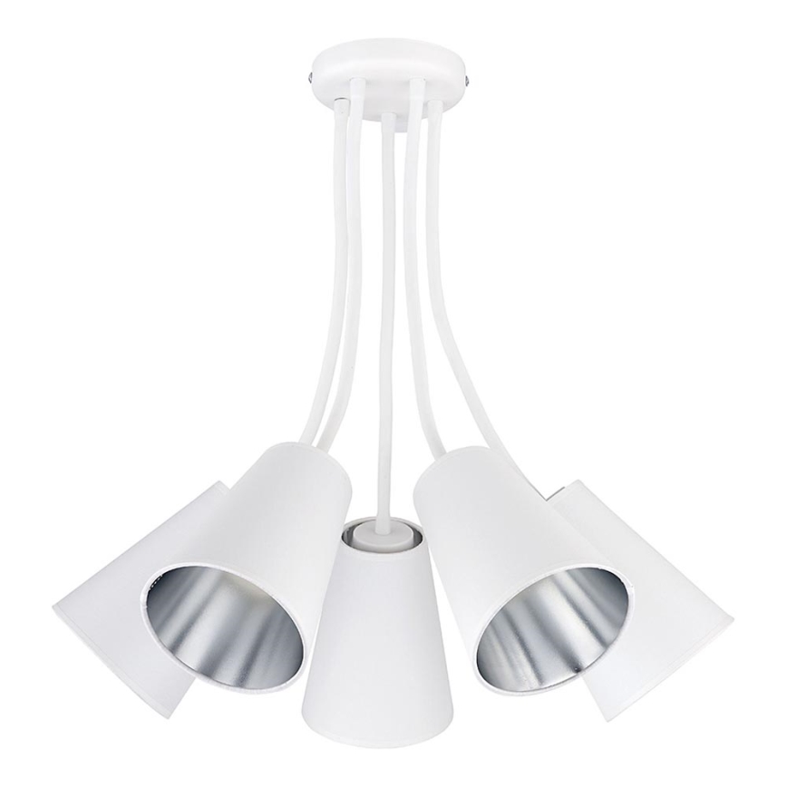 Chandelier on a pole WIRE 5xE27/15W/230V white/silver