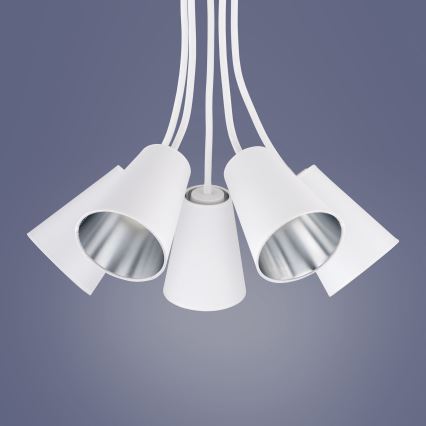Chandelier on a pole WIRE 5xE27/15W/230V white/silver