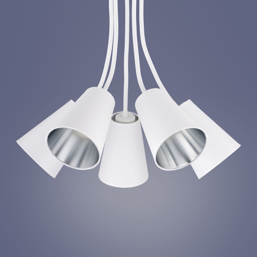 Chandelier on a pole WIRE 5xE27/15W/230V white/silver