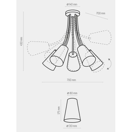 Chandelier on a pole WIRE 5xE27/15W/230V white/silver