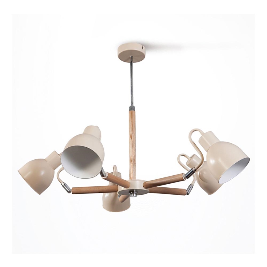 Chandelier on a rod KALITHEA 5xE27/60W/230V beige