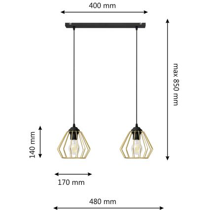 Chandelier on a string AGAT 2xE27/15W/230V gold/black