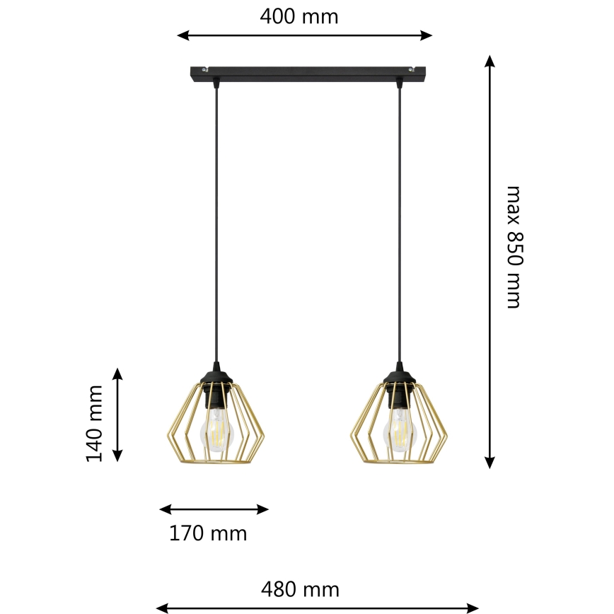 Chandelier on a string AGAT 2xE27/15W/230V gold/black