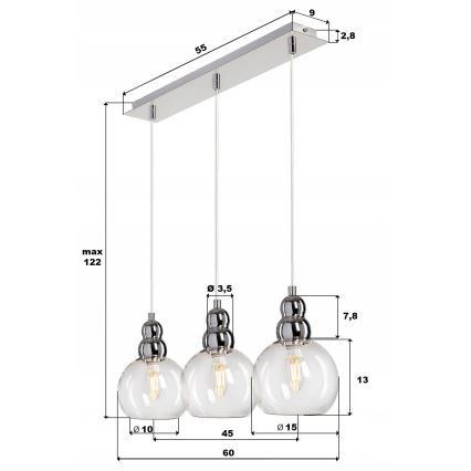 Chandelier on a string AKSO 3xE14/40W/230V matte chrome