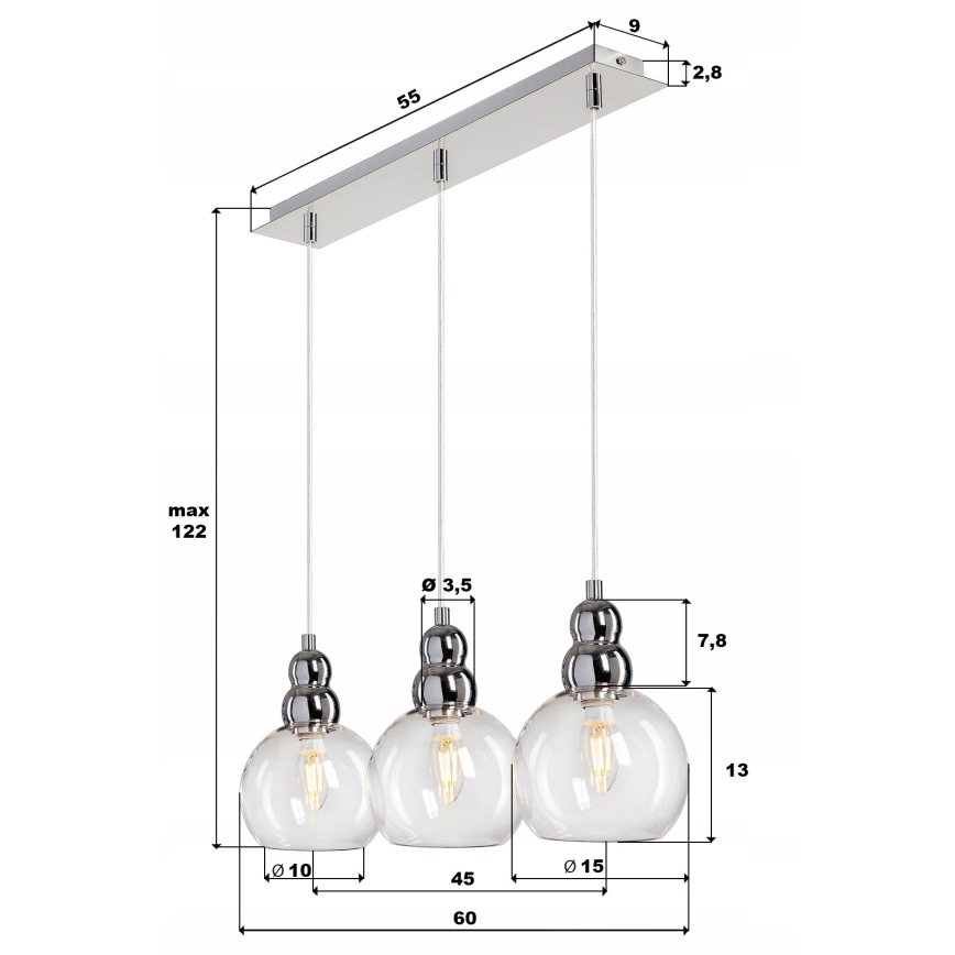 Chandelier on a string AKSO 3xE14/40W/230V matte chrome