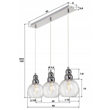 Chandelier on a string AKSO 3xE14/40W/230V silver