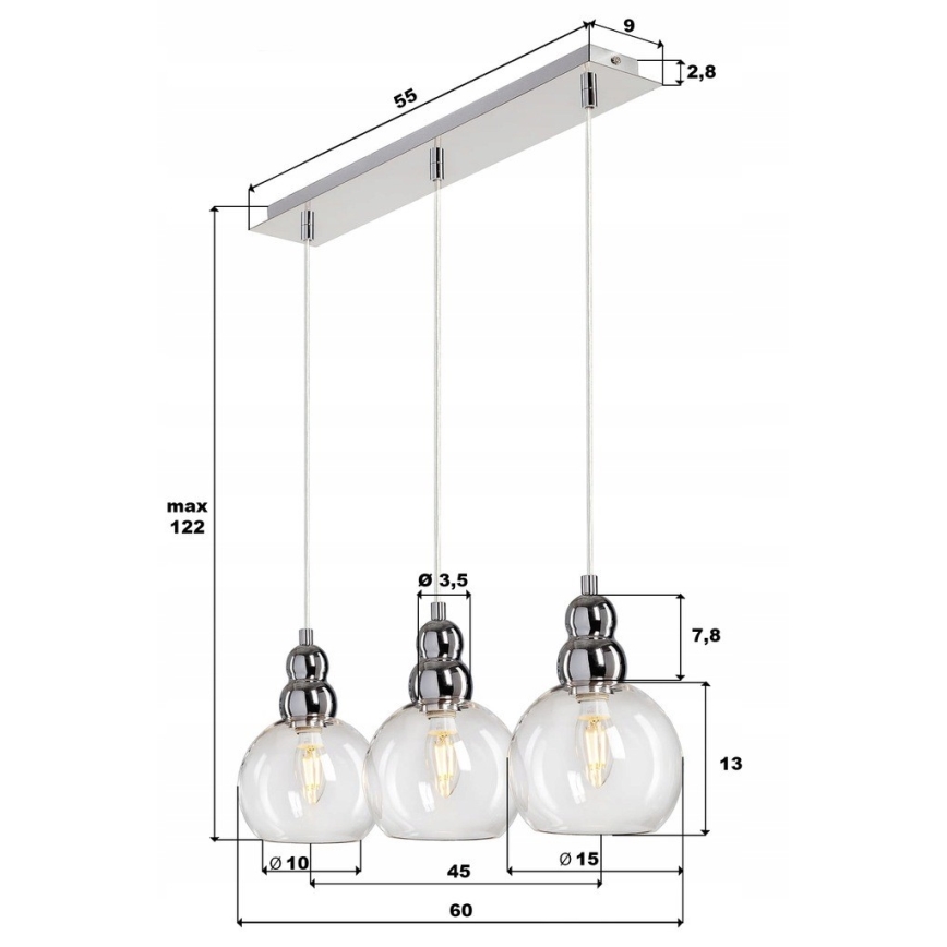 Chandelier on a string AKSO 3xE14/40W/230V silver