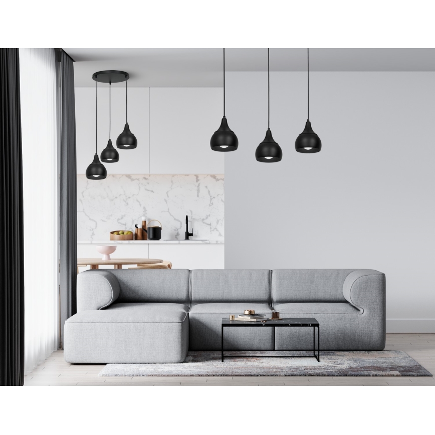 Chandelier on a string AKTAN 3xE27/60W/230V black round