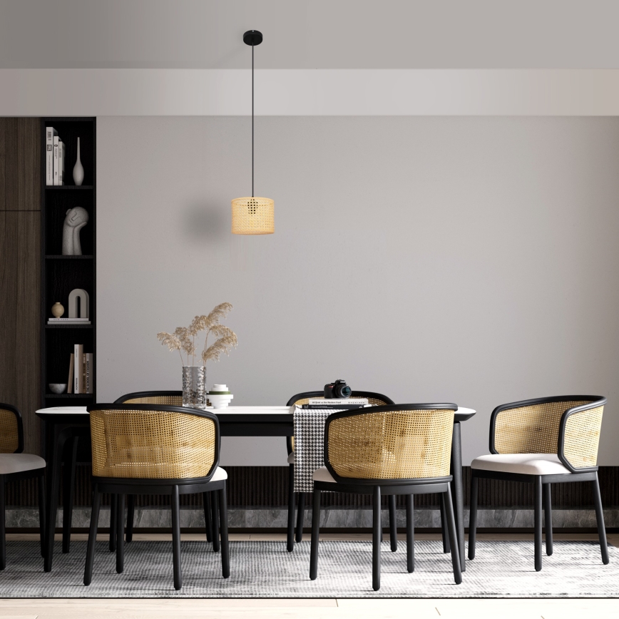 Chandelier on a string ALBA 1xE27/15W/230V d. 20 cm rattan/black
