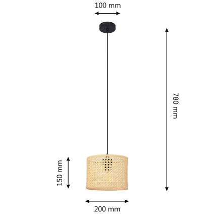 Chandelier on a string ALBA 1xE27/15W/230V d. 20 cm rattan/black