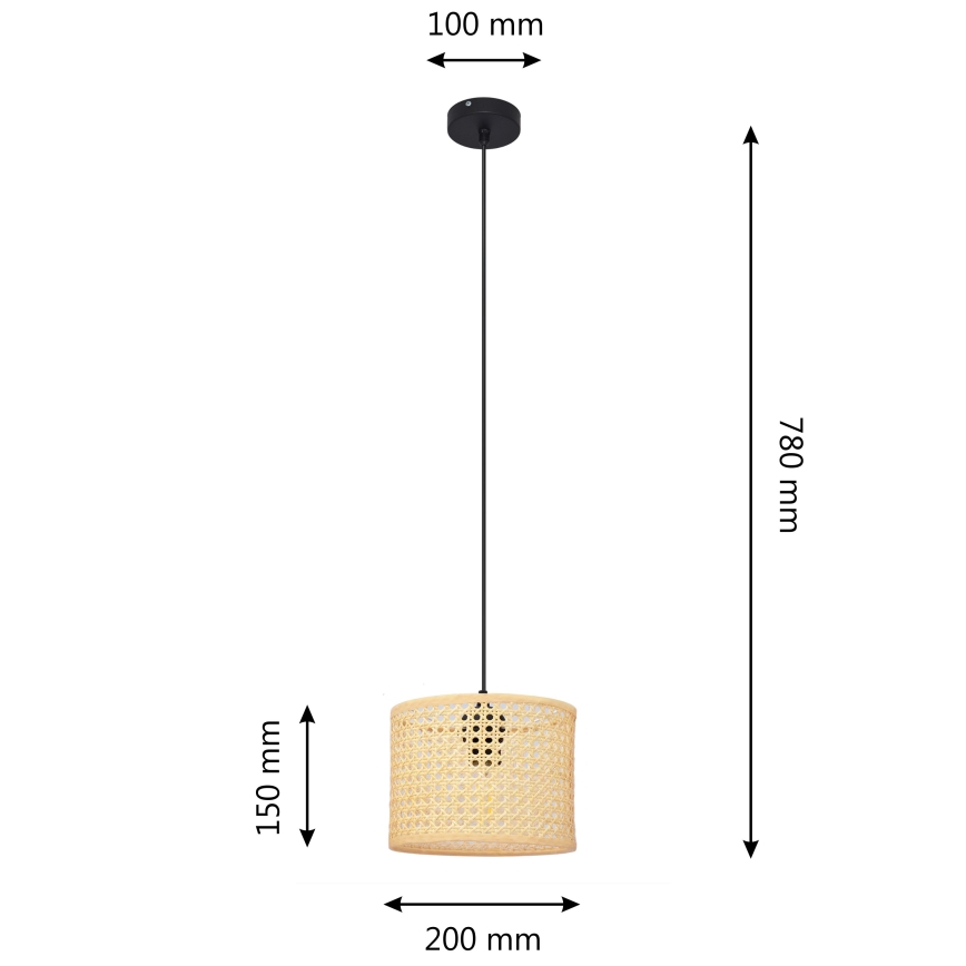 Chandelier on a string ALBA 1xE27/15W/230V d. 20 cm rattan/black
