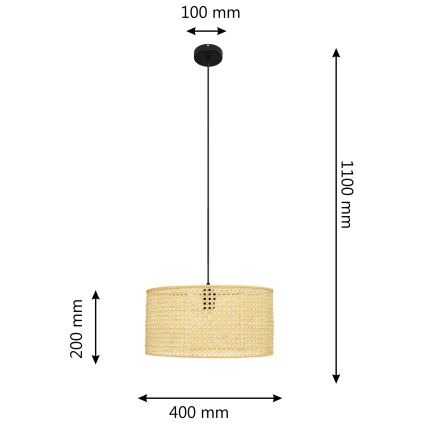 Chandelier on a string ALBA 1xE27/15W/230V d. 40 cm rattan/black