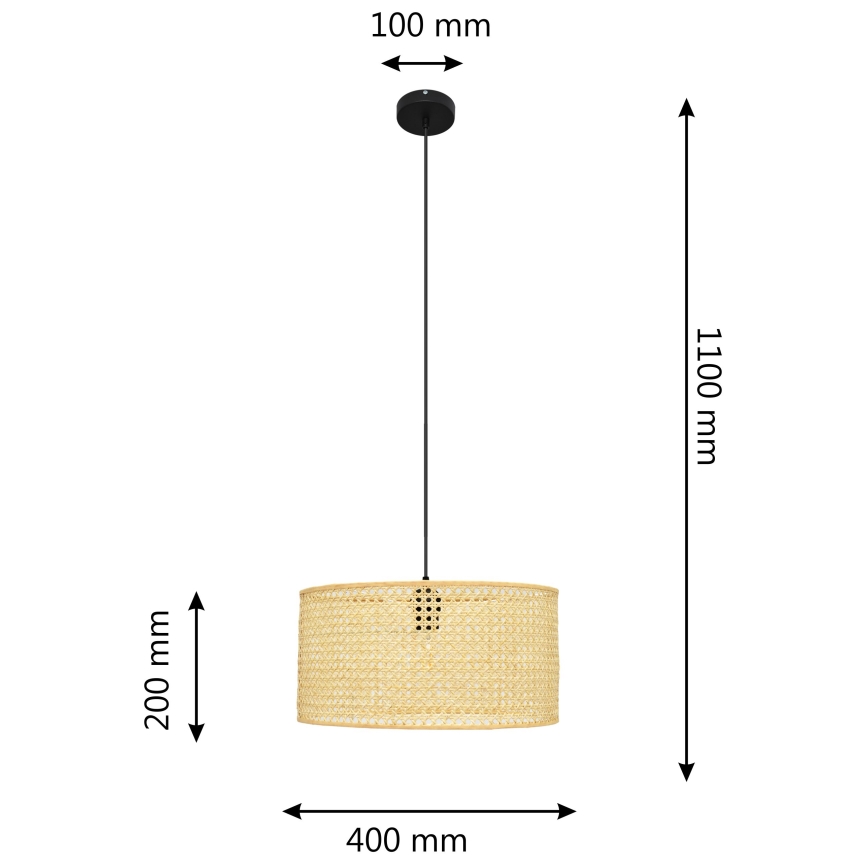 Chandelier on a string ALBA 1xE27/15W/230V d. 40 cm rattan/black