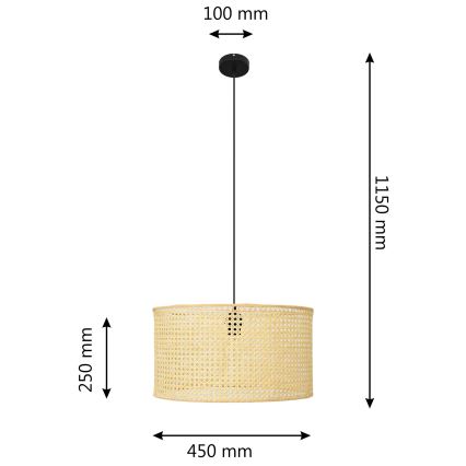 Chandelier on a string ALBA 1xE27/15W/230V d. 45 cm rattan/black