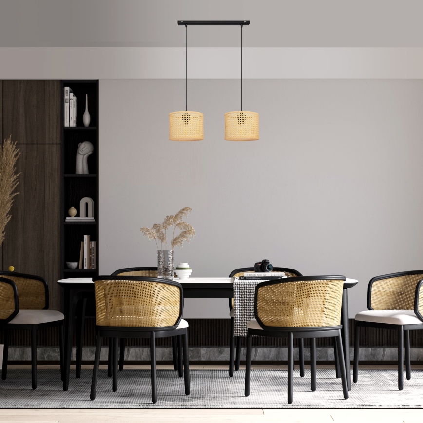 Chandelier on a string ALBA 2xE27/15W/230V rattan/black