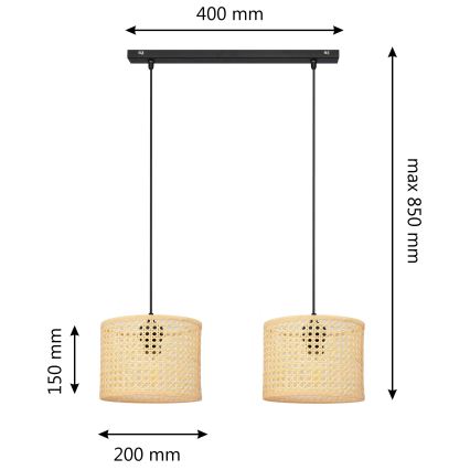 Chandelier on a string ALBA 2xE27/15W/230V rattan/black