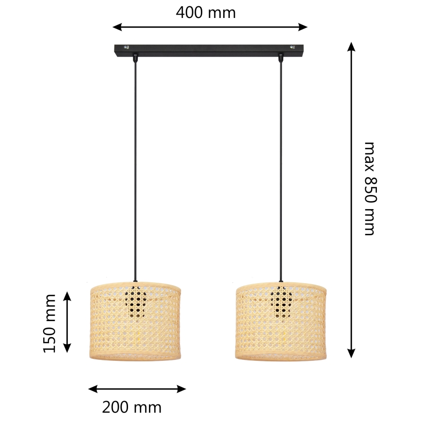 Chandelier on a string ALBA 2xE27/15W/230V rattan/black