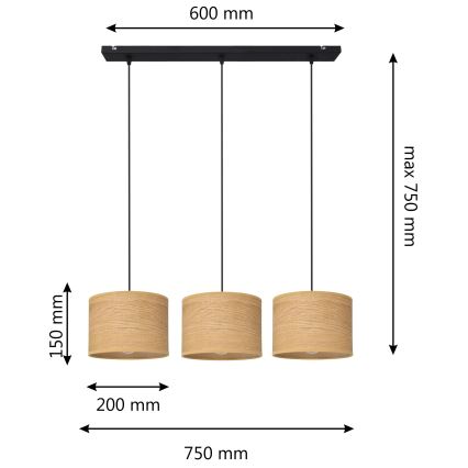 Chandelier on a string ALBA 3xE27/15W/230V brown/black