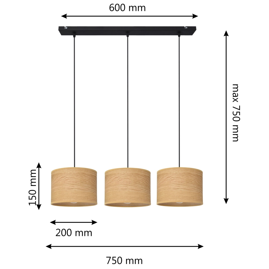 Chandelier on a string ALBA 3xE27/15W/230V brown/black