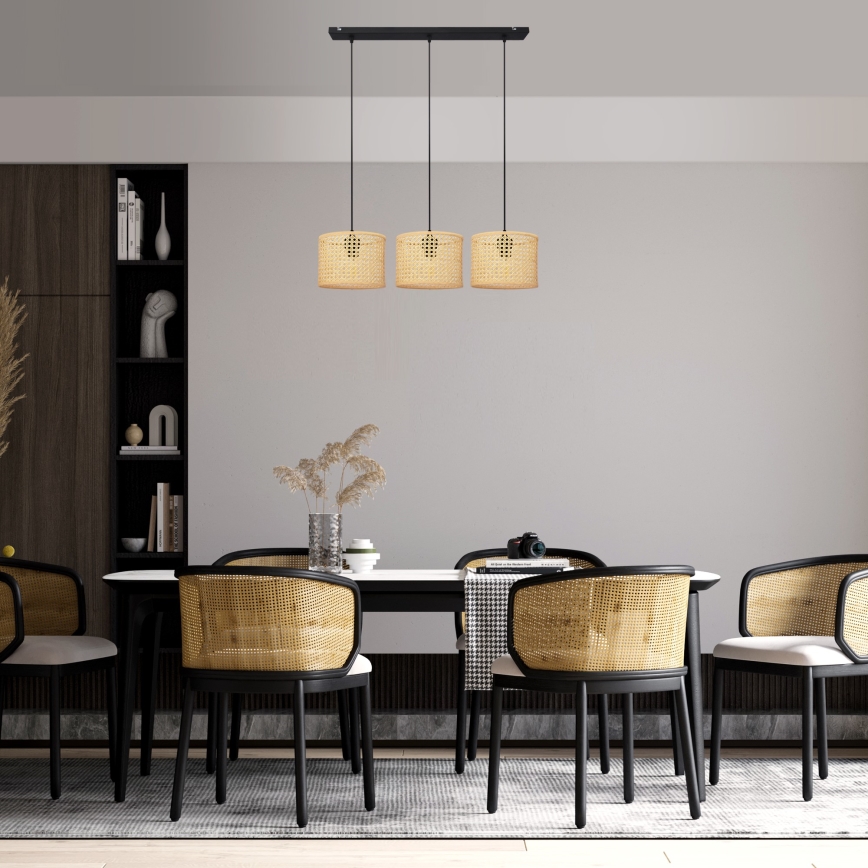 Chandelier on a string ALBA 3xE27/15W/230V rattan/black