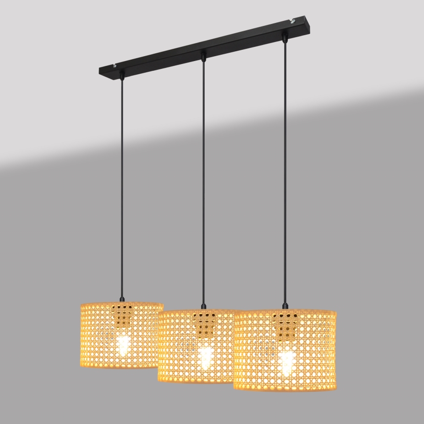Chandelier on a string ALBA 3xE27/15W/230V rattan/black