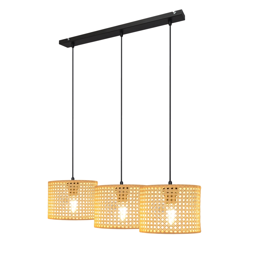 Chandelier on a string ALBA 3xE27/15W/230V rattan/black