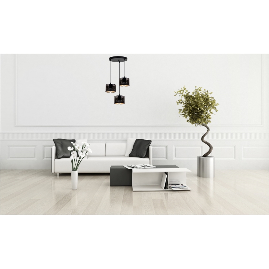 Chandelier on a string ALDO 3xE27/60W/230V d. 40 cm black