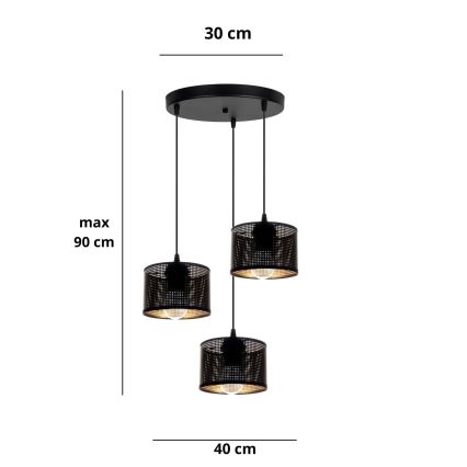 Chandelier on a string ALDO 3xE27/60W/230V d. 40 cm black