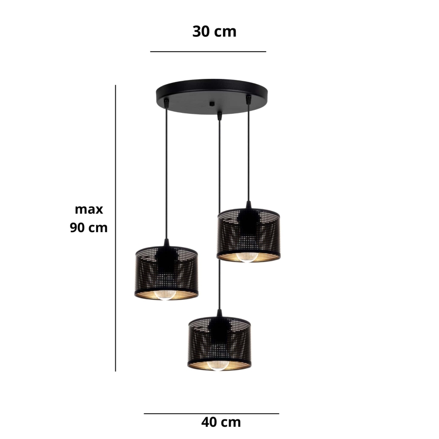 Chandelier on a string ALDO 3xE27/60W/230V d. 40 cm black