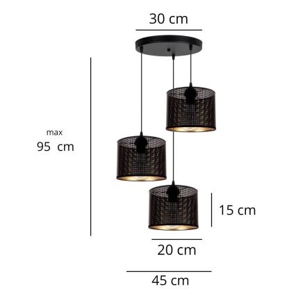 Chandelier on a string ALDO 3xE27/60W/230V d. 45 cm black