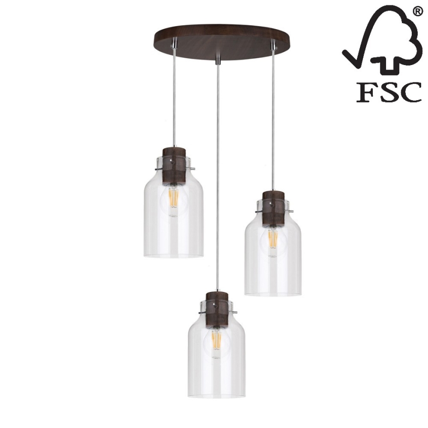 Chandelier on a string ALESSANDRO 3xE27/60W/230V beech - FSC certified