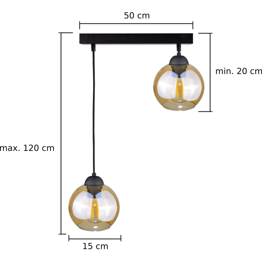 Chandelier on a string AMBRE BLACK 2xE27/60W/230V