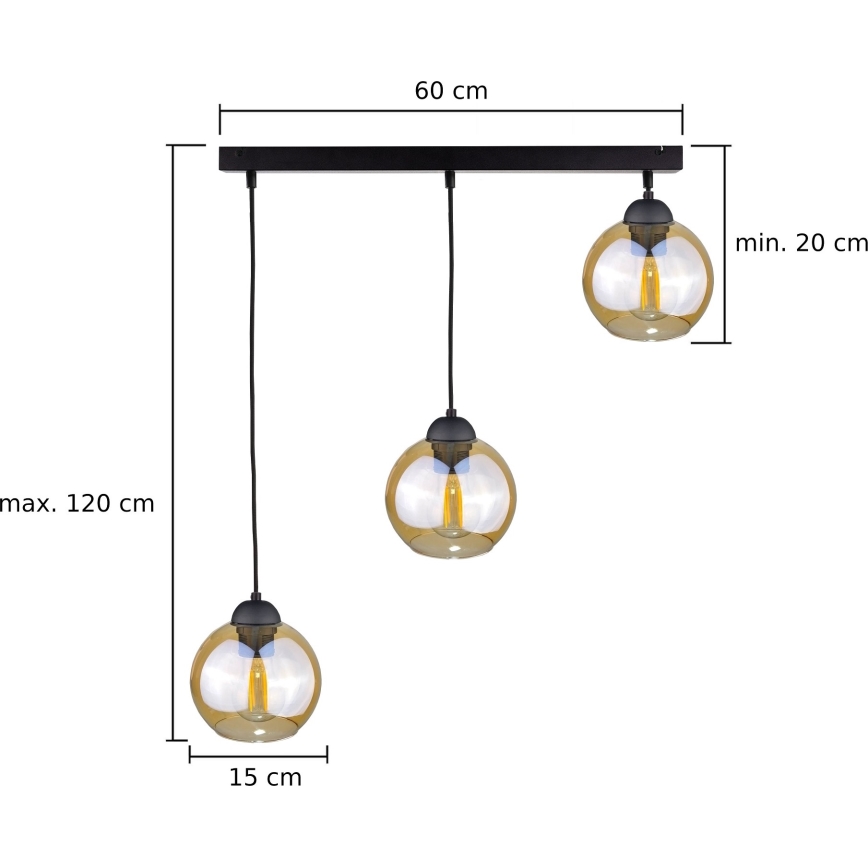 Chandelier on a string AMBRE BLACK 3xE27/60W/230V black/smoky brown