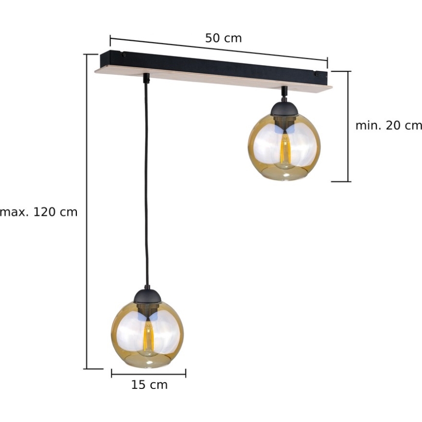 Chandelier on a string AMBRE WOOD 2xE27/60W/230V