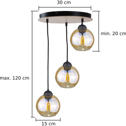 Chandelier on a string AMBRE WOOD 3xE27/60W/230V d. 30 cm
