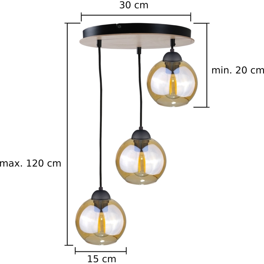 Chandelier on a string AMBRE WOOD 3xE27/60W/230V d. 30 cm