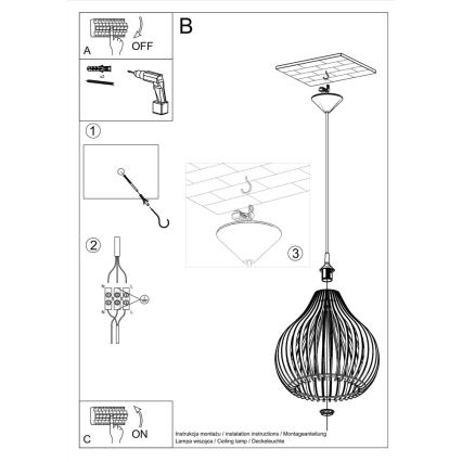 Chandelier on a string APRILLA 1xE27/60W/230V